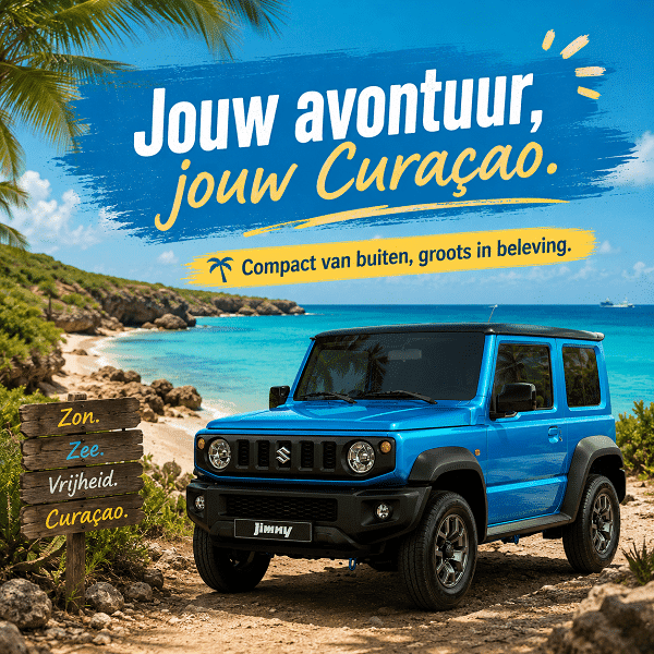 Handgeschakelde Suzuki Jimny 4x4 jeep huren voor avontuurlijk rijden op Curaçao